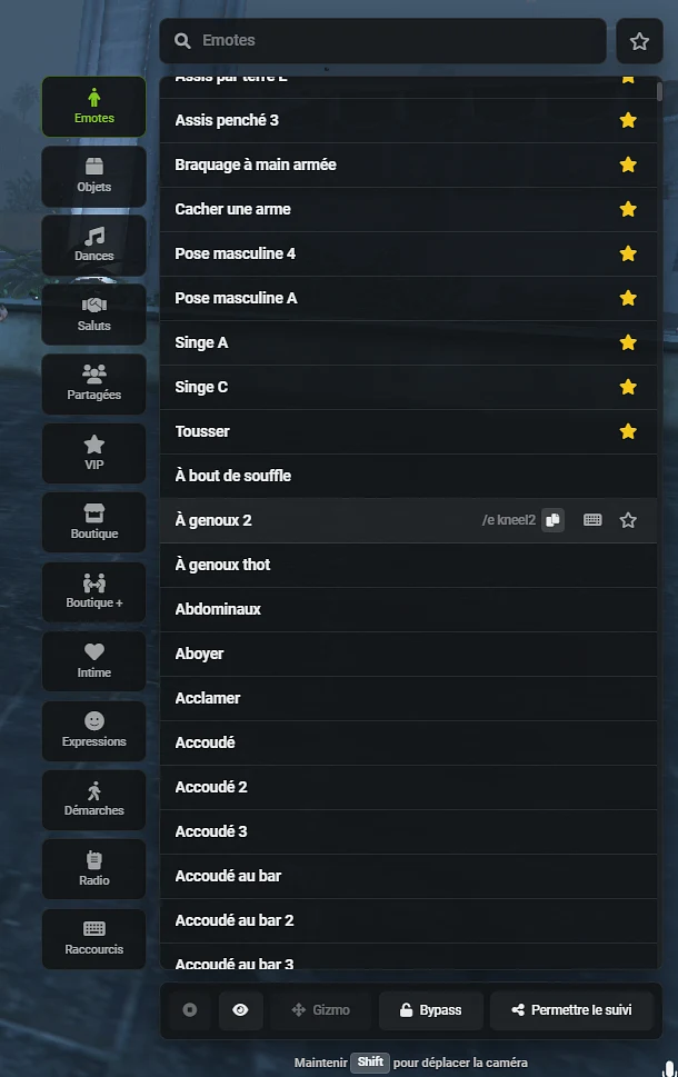 Menu émotes