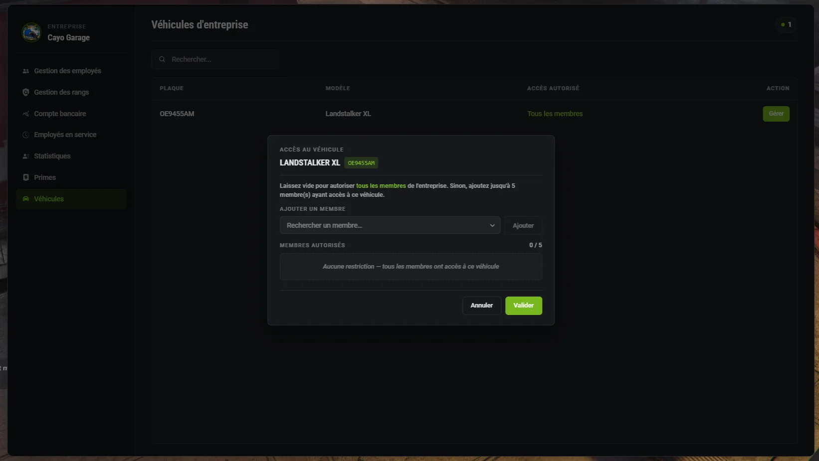 Interface véhicules entreprise
